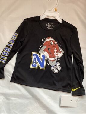 Nike Black Long-Sleeve Tee with Red Football Character and Blue Lettering